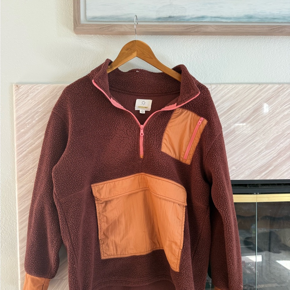 Aerie offline Burgundy and Orange Sweater